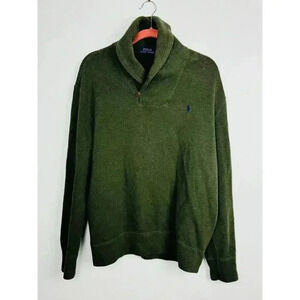 Polo Ralph Lauren Mens  Shawl Neck Cotton Sweater Dark Green Size Large
